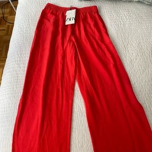 Zara Wide Leg Red Pants (X-SMALL)